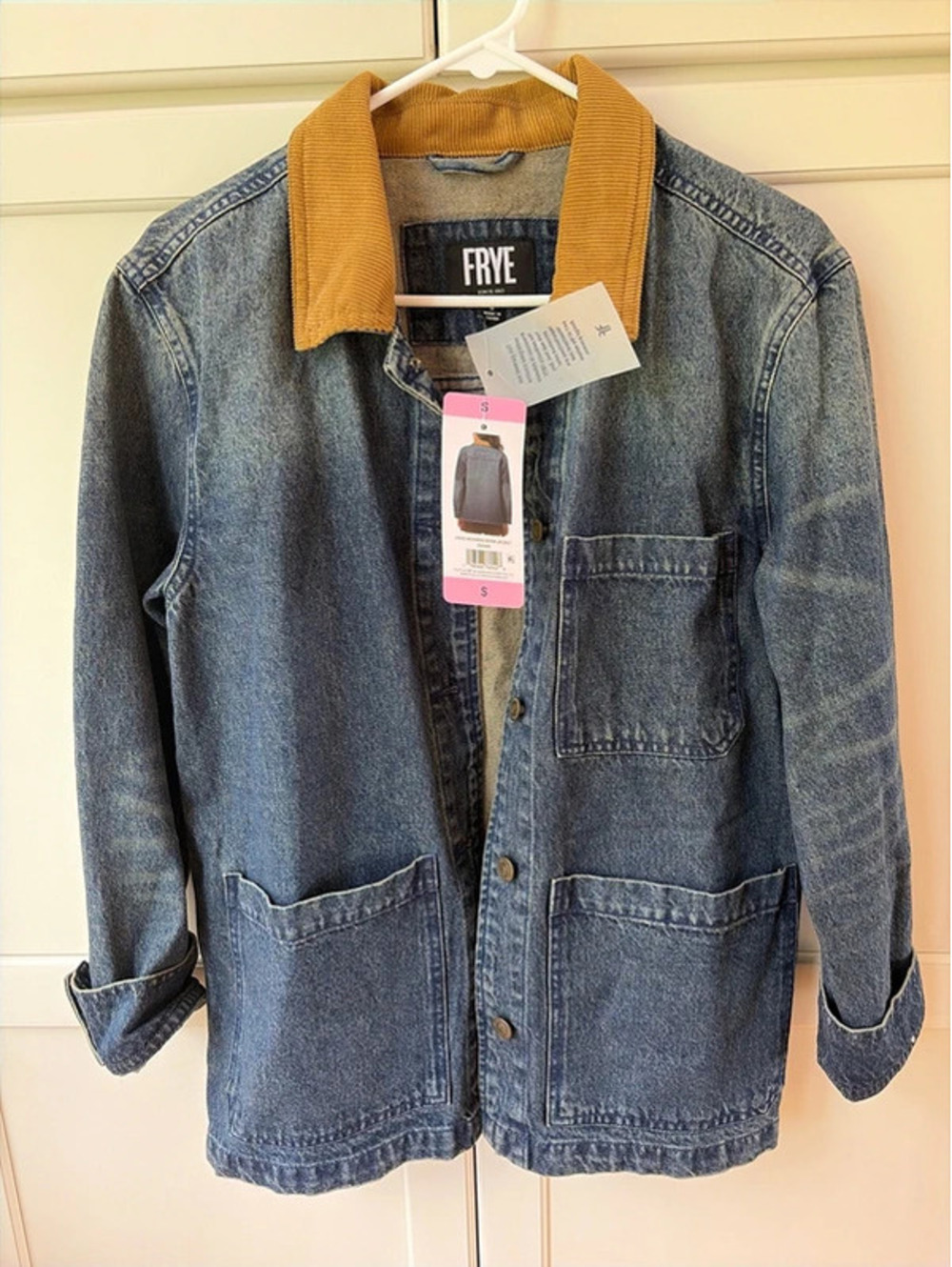 Frye Denim Barn Jacket Brown Corduroy Collar Size S NWT